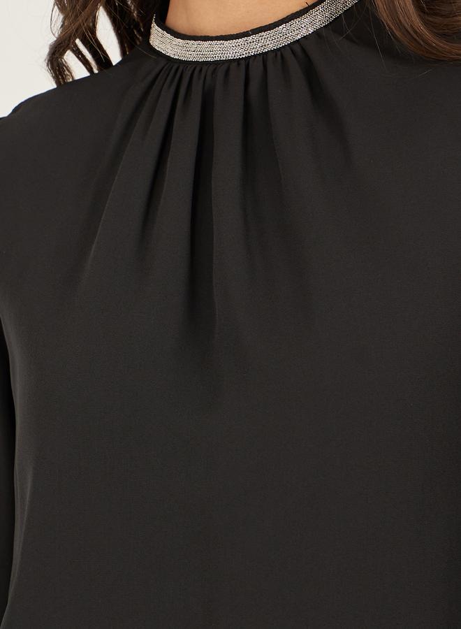 Styli Embellished Neckline Flared Angel Sleeve Blouse  - Image 4