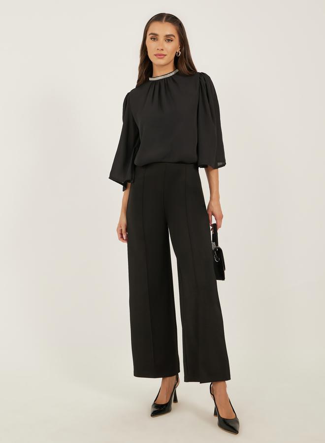 Styli Embellished Neckline Flared Angel Sleeve Blouse  - Image 3