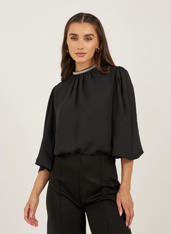 Styli Embellished Neckline Flared Angel Sleeve Blouse  - Image 1