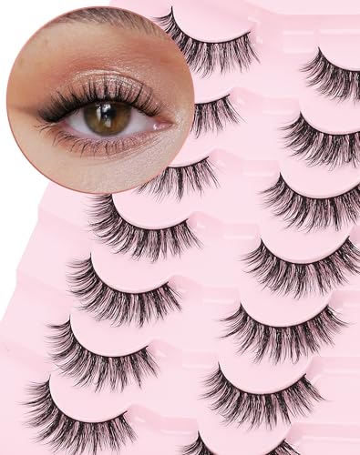 Onlyall Natural Lashes Wispy Lashes Natural Look False Eyelashes Natural Flared Eyelashes False Eye Lashes Soft Fluffy Lashes 7 Pairs D-K08 - Image 1