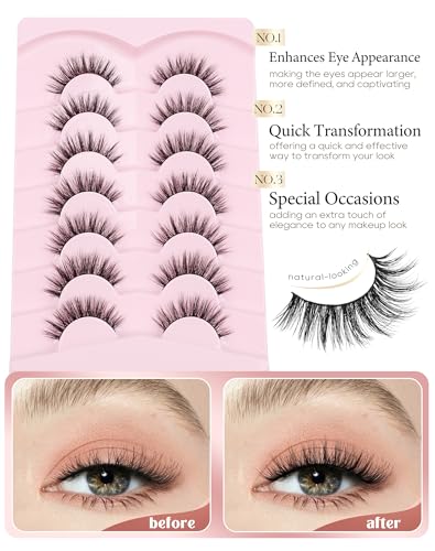 Onlyall Natural Lashes Wispy Lashes Natural Look False Eyelashes Natural Flared Eyelashes False Eye Lashes Soft Fluffy Lashes 7 Pairs D-K08 - Image 3