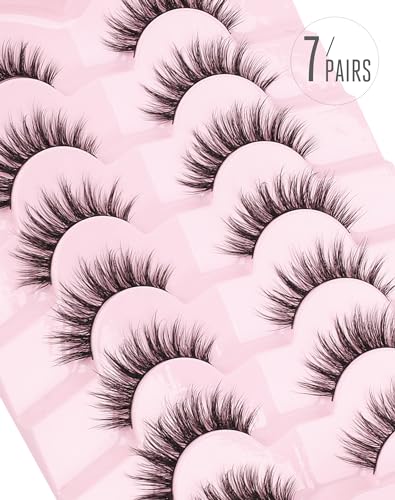 Onlyall Natural Lashes Wispy Lashes Natural Look False Eyelashes Natural Flared Eyelashes False Eye Lashes Soft Fluffy Lashes 7 Pairs D-K08 - Image 4