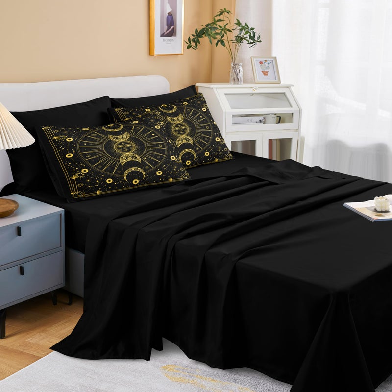 Bedbay Sun Moon Comforter Set 8 Pcs Black and Gold Trippy Galaxy Bedding Set Bed in a Bag Constellation Horoscope Bedding King Bed Set Cosmos Celestial Decor Quilted Duvet Insert(Gold King) - Image 4