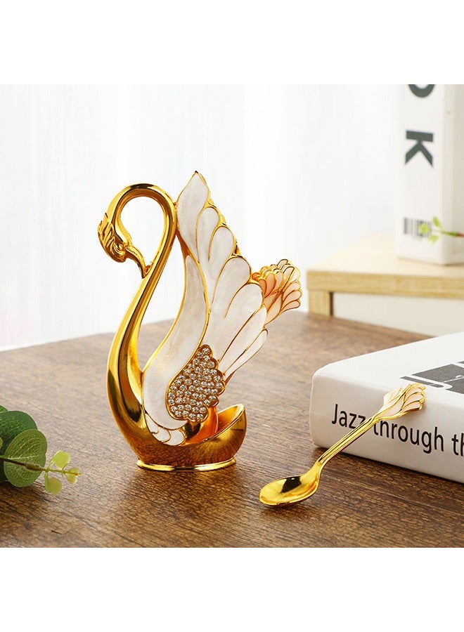MITOYO Decorative Swan Base Holder With 6Pcs Spoons - Creative Gold Dessert Spoons - Premium Food Grade Stainless Steel - Mirror Finish (Gold Swan Base Holder+6Pcs Spoons )  - Image 1