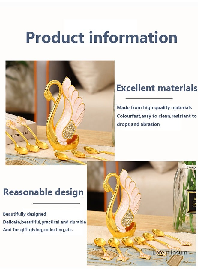 MITOYO Decorative Swan Base Holder With 6Pcs Spoons - Creative Gold Dessert Spoons - Premium Food Grade Stainless Steel - Mirror Finish (Gold Swan Base Holder+6Pcs Spoons )  - Image 4