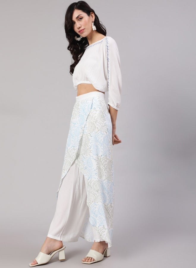 AKS White Ethnic Printed Crop Top & Skirt Set for Women - Image 5