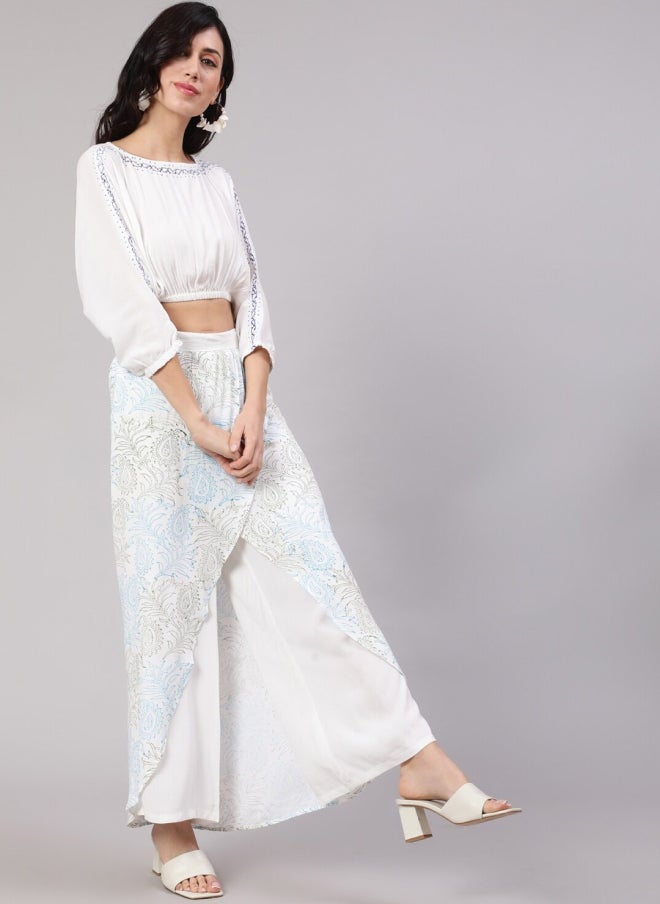 AKS White Ethnic Printed Crop Top & Skirt Set for Women - Image 4
