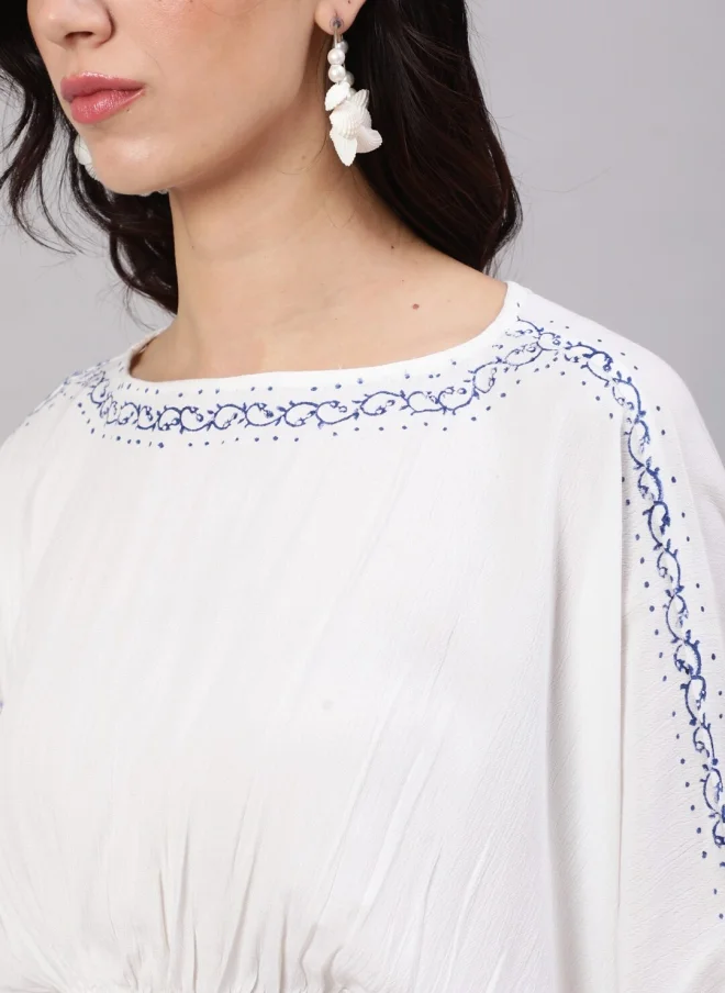 أيه كيه إس White Ethnic Printed Crop Top & Skirt Set for Women