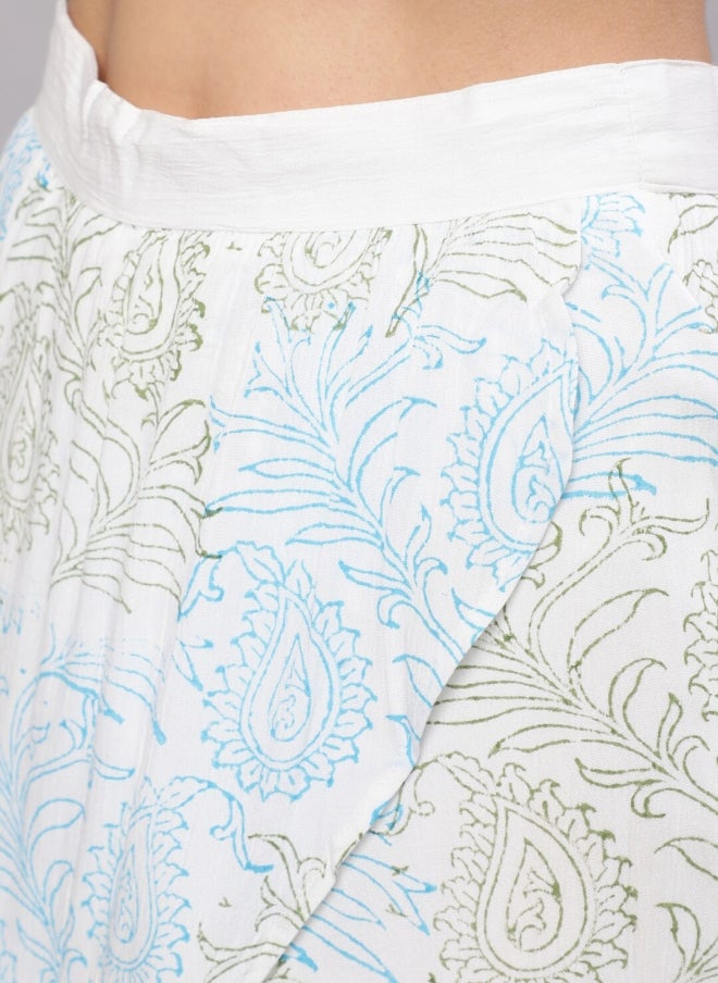 AKS White Ethnic Printed Crop Top & Skirt Set for Women - Image 3