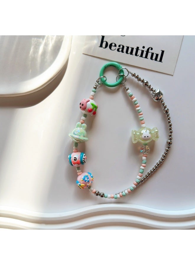 NIBEMINENT Phone Charm/ Chain Strap for Women Girls, Strawberry Bear Cell Phone Case Lanyard Wrist Strap