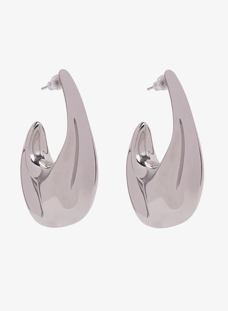 جينجر Chunky Asymmetical Silver Earrings