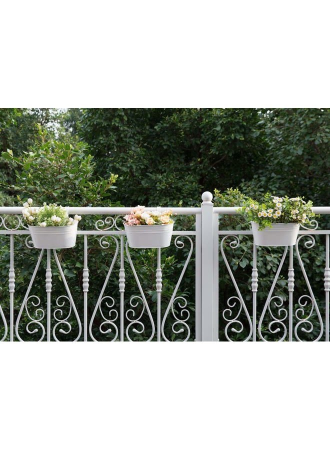 Dahey 3 قطع 10.5 بوصة أواني زهور معدنية حديدية معلقة لسياج الدرابزين دلو زهور أسلوب ريفي حامل نباتات زهور نافذة مع خطافات قابلة للفصل ديكور منزلي، أبيض - Image 4