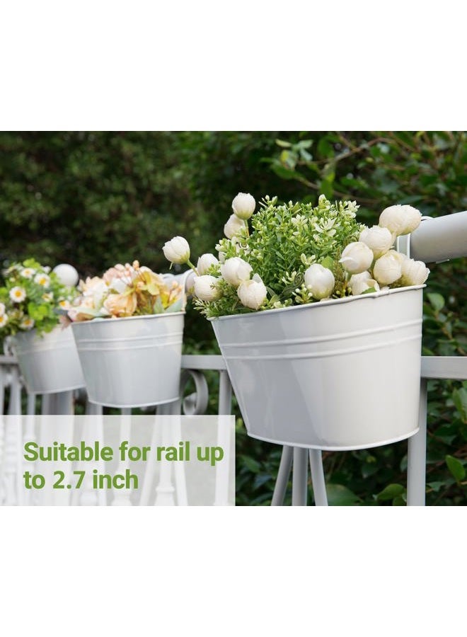 Dahey 3 قطع 10.5 بوصة أواني زهور معدنية حديدية معلقة لسياج الدرابزين دلو زهور أسلوب ريفي حامل نباتات زهور نافذة مع خطافات قابلة للفصل ديكور منزلي، أبيض - Image 5