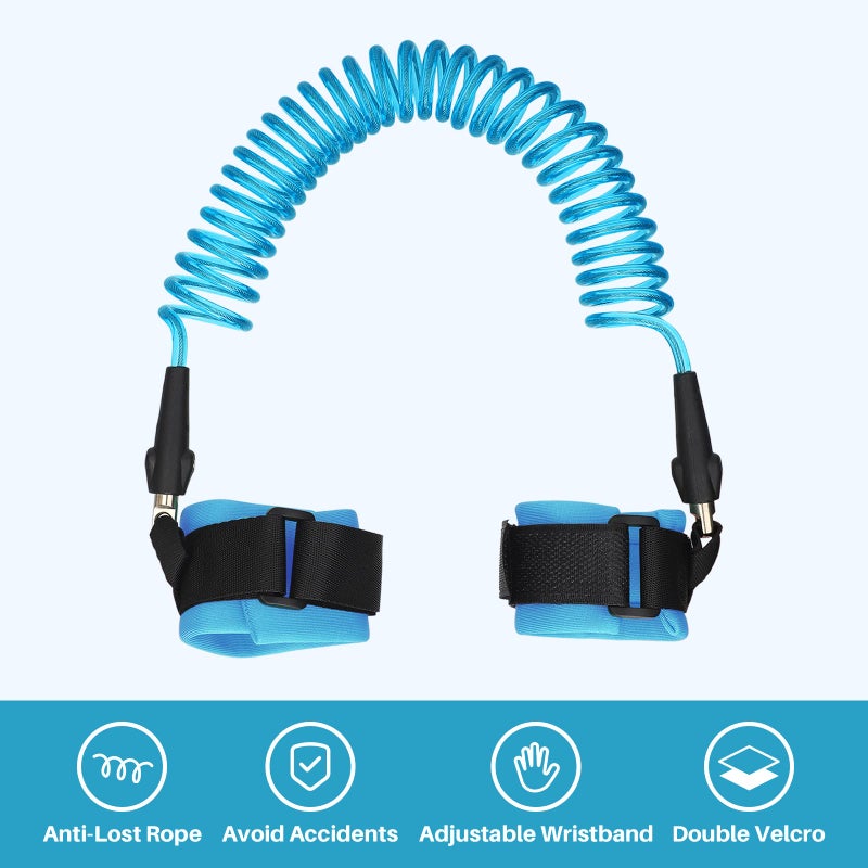 CICIGETI 2.5M Anti Lost Wrist Link Belt, Baby and Toddler Reins for Children Walking and Travel, 360° Rotating Baby Safety Harness with Elastic Wire Cord and Safety Lock for Kids, Blue - Image 4