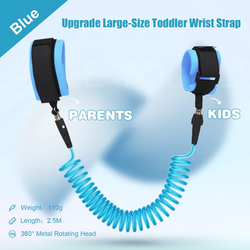 CICIGETI 2.5M Anti Lost Wrist Link Belt, Baby and Toddler Reins for Children Walking and Travel, 360° Rotating Baby Safety Harness with Elastic Wire Cord and Safety Lock for Kids, Blue - Image 2