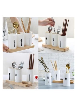 Cutlery Holder | Silverware Caddy | Plastic Self Draining Flatware Caddy For Countertop | Flatware Utensil Caddy For Spoon, Fork & Chopstick | Kitchen Utensil Caddy With Wood Base (White) - pzsku/ZC4EA9F0460EAC9674D5FZ/45/_/1736769233/b6a660fb-1096-414b-bac0-859a9c9763c5