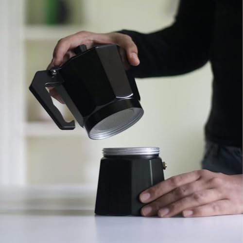 3D CREATIONS Italian Style Black Aluminum Moka Pot – 150ml (3 Cups) Stovetop Espresso Coffee Maker, Classic Percolator, Portable and Easy-to-Use Manual Coffee Brewer - Image 3
