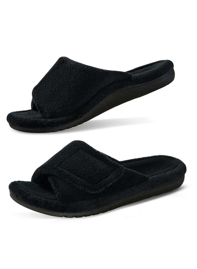GRITHEIM Women's Orthotic Arch Support Slippers Fuzzy Adjustable Orthopedic Slippers for Plantar Fasciitis Furry Slide Slippers for Ladies, Black, 8 - Image 1