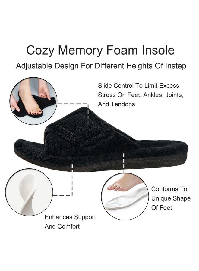 GRITHEIM Women's Orthotic Arch Support Slippers Fuzzy Adjustable Orthopedic Slippers for Plantar Fasciitis Furry Slide Slippers for Ladies, Black, 8 - Image 4
