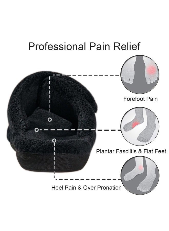 GRITHEIM Women's Orthotic Arch Support Slippers Fuzzy Adjustable Orthopedic Slippers for Plantar Fasciitis Furry Slide Slippers for Ladies, Black, 8 - Image 3
