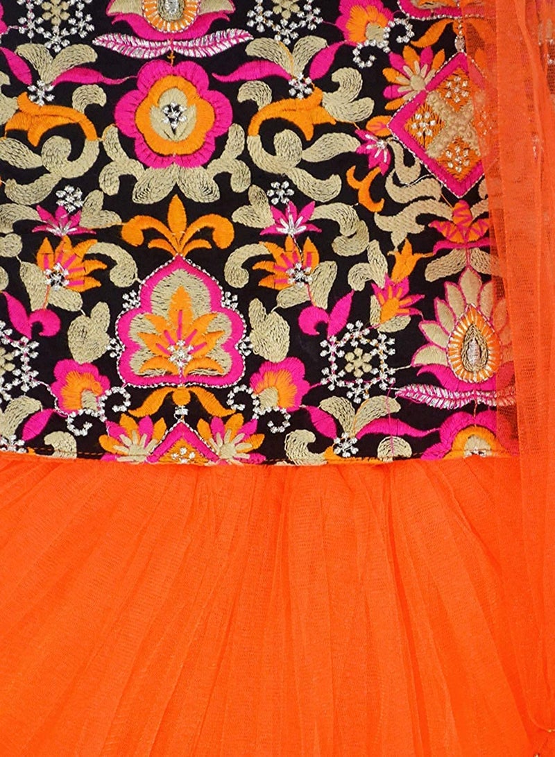 A.T.U.N. (ALL THINGS UBER NICE) Baby-Girls Synthetic Readymade Ghagra Choli And Dupatta Set (Glhg Taf Org_Multi-Orange_1-2 Years) - Image 4