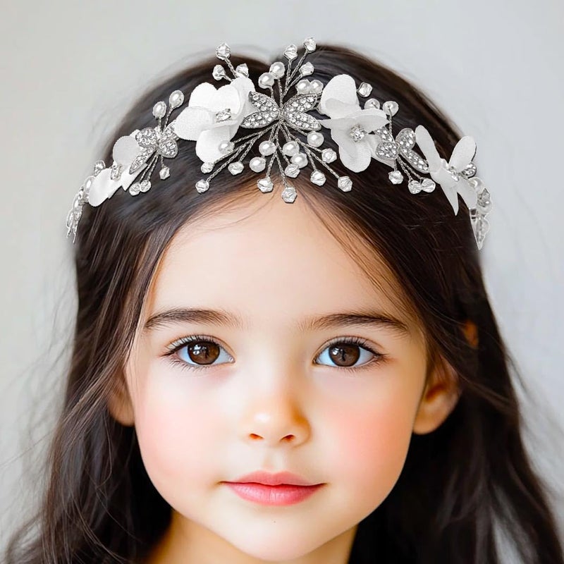 Campsis Campsis Flower Girl Heapiece White Pearl Headband Crystal First Communion Hair Accessory for Women and Girls