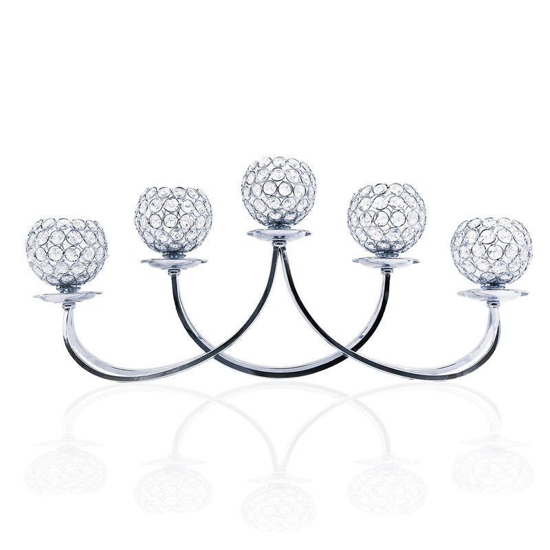 allgala allgala 5-Arm Bowls Tealight Candelabra Candle Holder with Ball Shaped Cup-Silver Chrome Color-HD89017  - Image 1