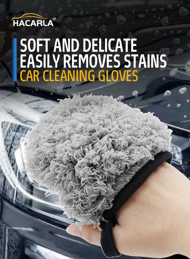 HACARLA 2 Pcs Car Cleaning Glove Car Cleaning Mitts Grey And 3 Pcs Car Drying Towel Microfiber Water Absorbent Cleaning Cloth for Car Wash  - Image 3