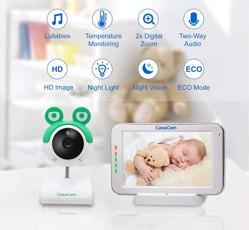 CasaCam BM240 Video Baby Monitor with 5" Touchscreen and HD Clip Camera, Two Way Audio, Lullabies, Nightlight, Automatic Night Vision and Temperature Monitoring Capability - Image 2