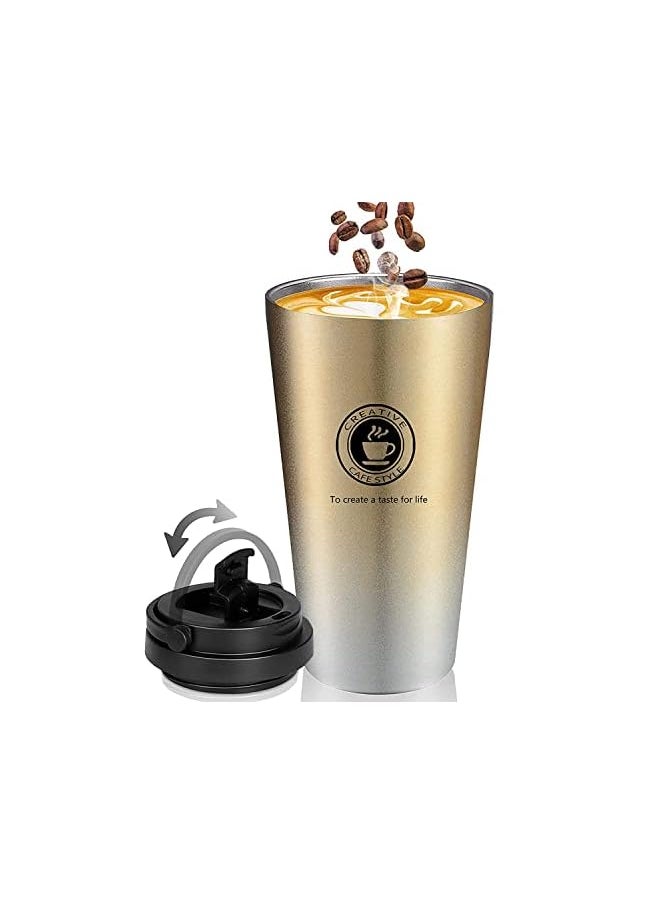 X spring - Coffee Mug 500Ml Stainless Steel Vacuum Insulated Tumbler Antitip No Leak Coffee Travel Mug With Handle Reusable Coffee Thermos Cup For Hot Cold Drinks (Gold) - Image 1