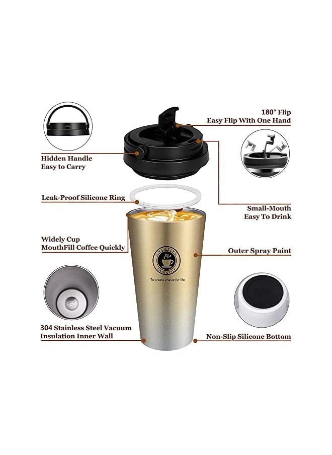 X spring - Coffee Mug 500Ml Stainless Steel Vacuum Insulated Tumbler Antitip No Leak Coffee Travel Mug With Handle Reusable Coffee Thermos Cup For Hot Cold Drinks (Gold) - Image 1