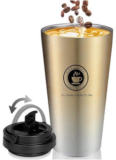 Coffee Mug 500Ml Stainless Steel Vacuum Insulated Tumbler Antitip No Leak Coffee Travel Mug With Handle Reusable Coffee Thermos Cup For Hot Cold Drinks (Gold)