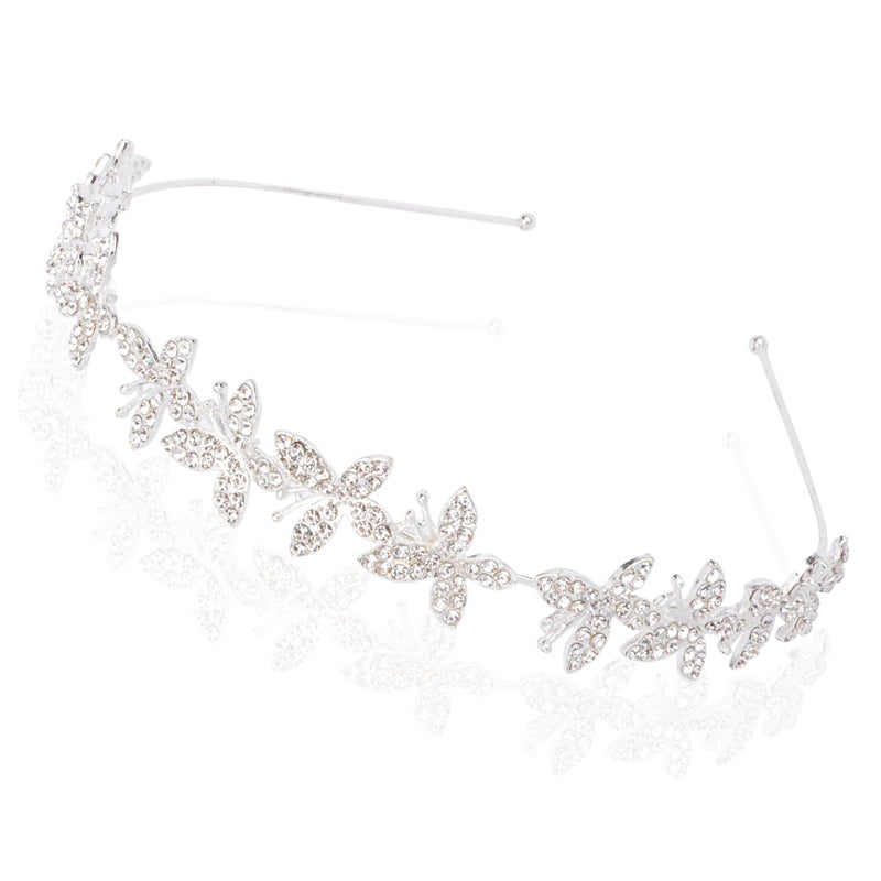 Exacoo Wedding Headbands for Women Girls Bride Headband Bridal Headpieces Crystal Hair Band Crown Silver Tiara Wedding Gifts Hair Accessories Elegant Fairy Rhinestone Handmade Butterfly Headband - Image 1