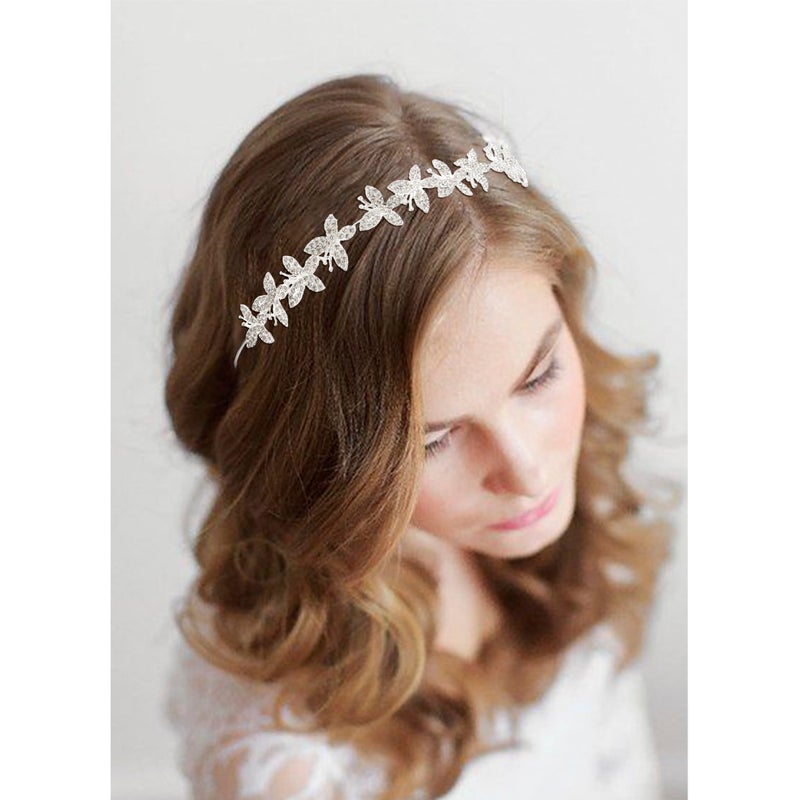 Exacoo Wedding Headbands for Women Girls Bride Headband Bridal Headpieces Crystal Hair Band Crown Silver Tiara Wedding Gifts Hair Accessories Elegant Fairy Rhinestone Handmade Butterfly Headband - Image 4
