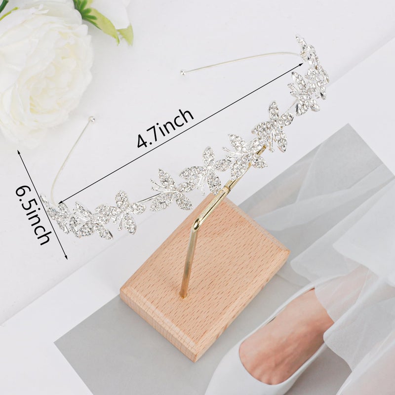 Exacoo Wedding Headbands for Women Girls Bride Headband Bridal Headpieces Crystal Hair Band Crown Silver Tiara Wedding Gifts Hair Accessories Elegant Fairy Rhinestone Handmade Butterfly Headband - Image 3