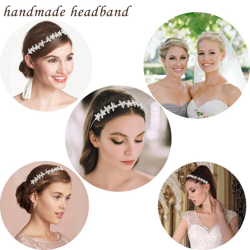 Exacoo Wedding Headbands for Women Girls Bride Headband Bridal Headpieces Crystal Hair Band Crown Silver Tiara Wedding Gifts Hair Accessories Elegant Fairy Rhinestone Handmade Butterfly Headband - Image 5