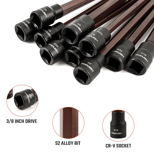 VANQUISH 20-Piece Extra Long Hex Bit Socket Set, 3/8 Inch Drive Allen Socket Set, Metric 3-12mm | SAE 1/8-Inch - 7/16-Inch 8998 - Image 3