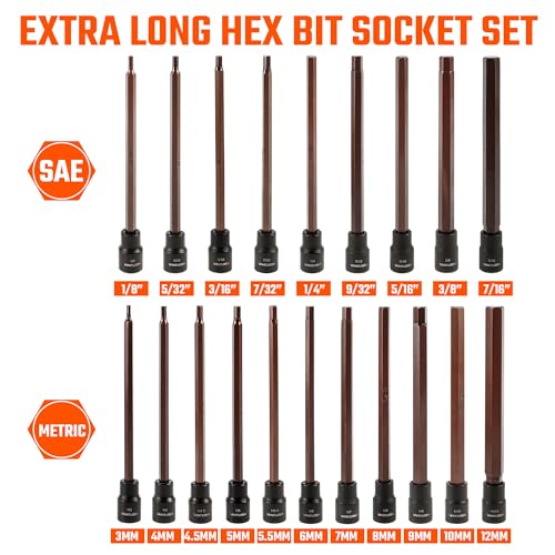VANQUISH 20-Piece Extra Long Hex Bit Socket Set, 3/8 Inch Drive Allen Socket Set, Metric 3-12mm | SAE 1/8-Inch - 7/16-Inch 8998 - Image 2