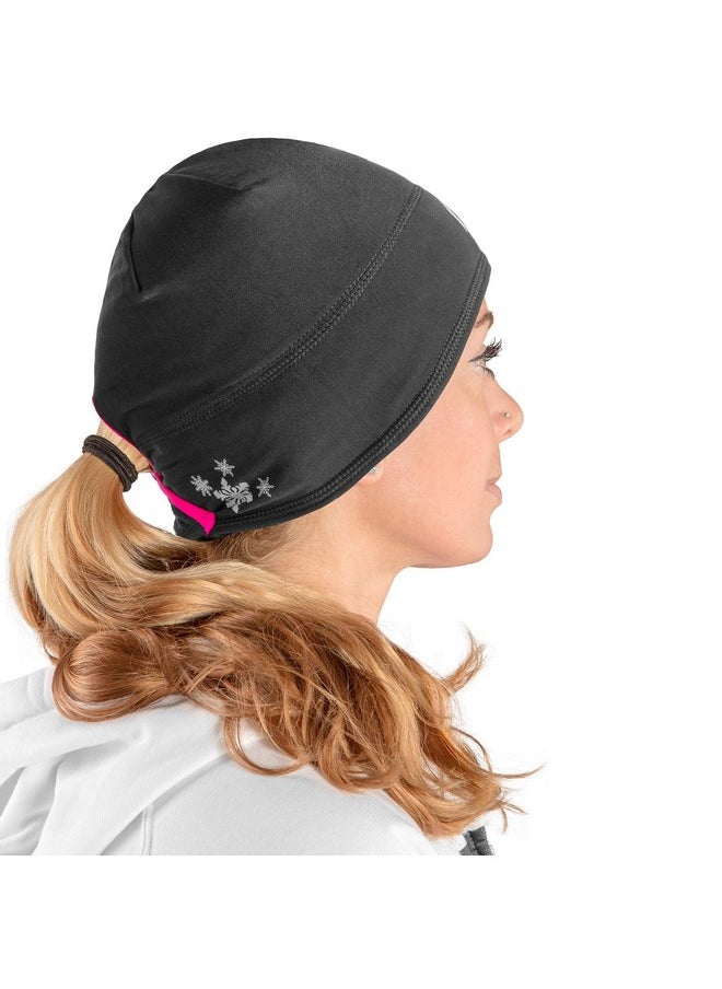 SLS3 - Running Beanie With Ponytail Hole Ponytail Beanies For Women Thin Reflective Womens Running Hat For Winter & Cold Weather (Blackbright Rose) - Image 1