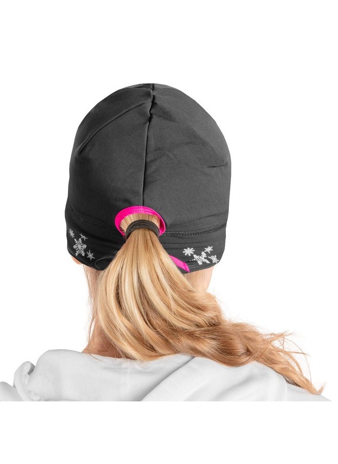 SLS3 - Running Beanie With Ponytail Hole Ponytail Beanies For Women Thin Reflective Womens Running Hat For Winter & Cold Weather (Blackbright Rose) - Image 1