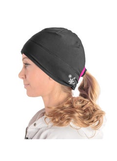 Running Beanie With Ponytail Hole Ponytail Beanies For Women Thin Reflective Womens Running Hat For Winter & Cold Weather (Blackbright Rose)