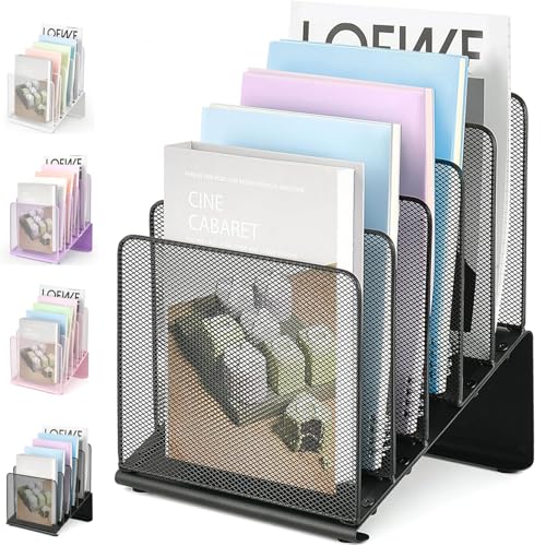 LEKETREE File Organizer for Desk File Folder Organizer with 5Section Vertical Rack Suitable for Home Office Document Organization and StorageBlack - Image 1