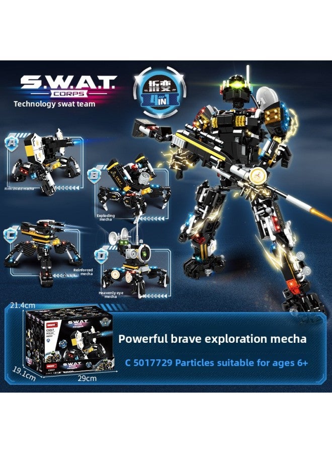 Woma Building Blocks Technology Special Police Team Series Boys Benefit Intelligence Assembled Police Car Aircraft Toys-Color:C5017 Four-in-One Mighty Yong Exploration Machine A  - Image 1