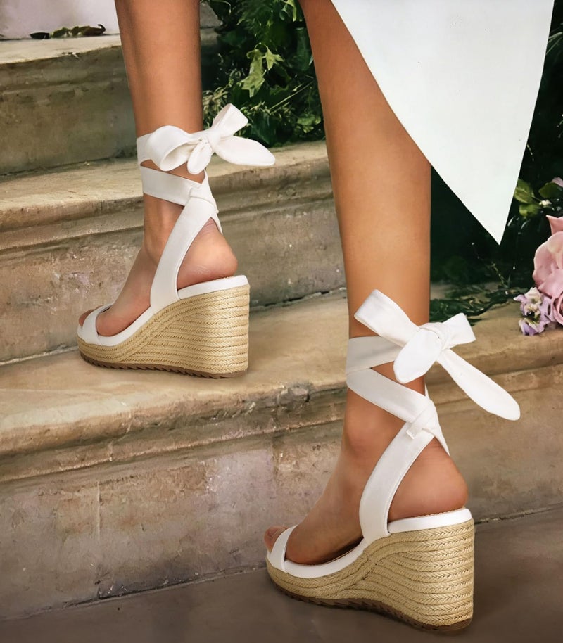 Ankis Women's Espadrilles Wedges Sandals Heels Open Toe Tie Lace Up Cute Ankle Strap Dressy Platform Wedges Sandals - Image 2