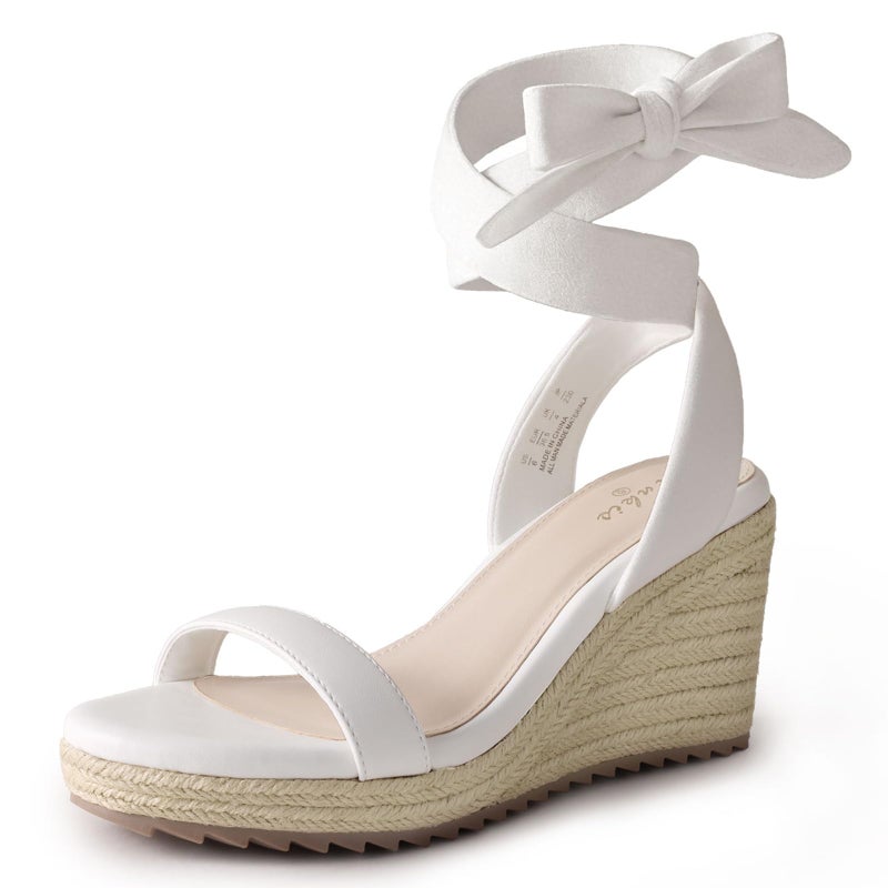 Ankis Women's Espadrilles Wedges Sandals Heels Open Toe Tie Lace Up Cute Ankle Strap Dressy Platform Wedges Sandals - Image 1