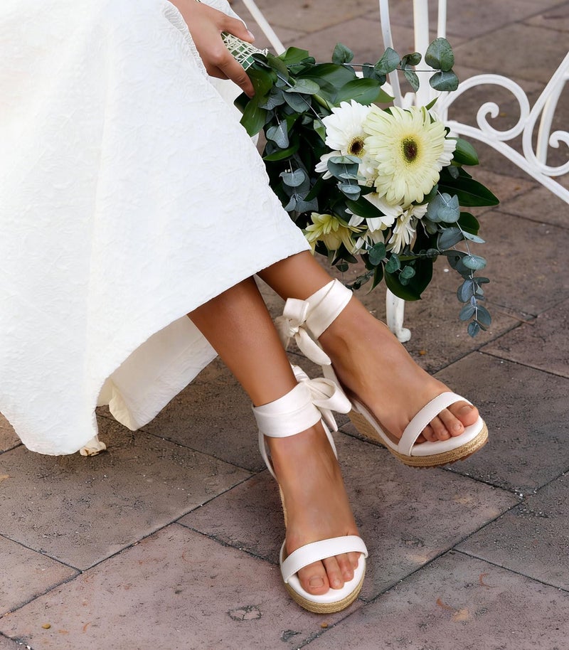 Ankis Women's Espadrilles Wedges Sandals Heels Open Toe Tie Lace Up Cute Ankle Strap Dressy Platform Wedges Sandals - Image 4