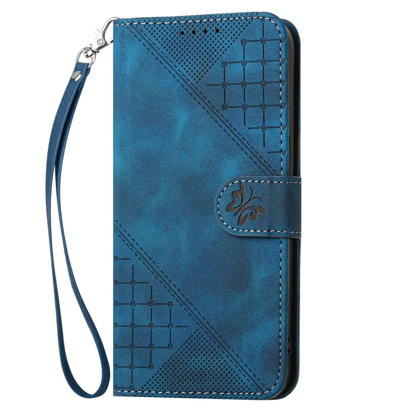 HuHa Protective Cover For Google Pixel 9 / 9 Pro Grid Butterfly Embossed Pattern Leather Phone Case with Lanyard(Dark Blue) - Image 2