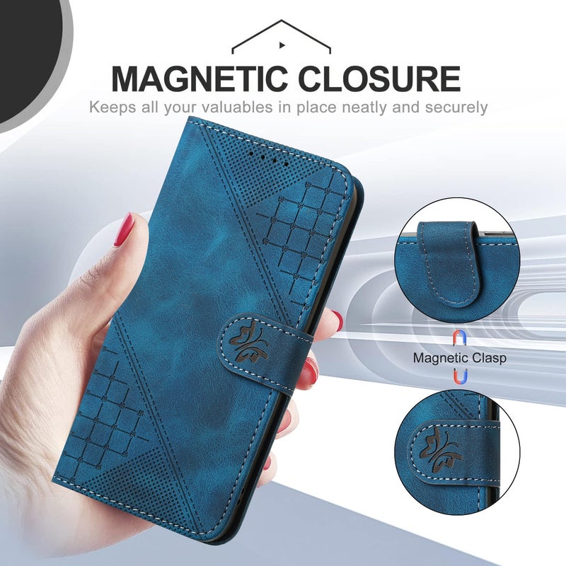 HuHa Protective Cover For Google Pixel 9 / 9 Pro Grid Butterfly Embossed Pattern Leather Phone Case with Lanyard(Dark Blue) - Image 5