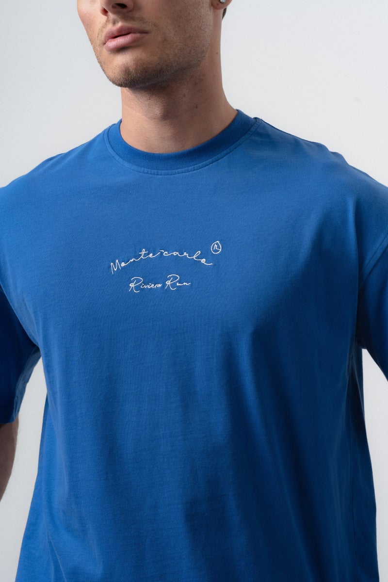 RESPIRE Men's Riviera Embroidered Oversize T-Shirt, Blue - Image 5