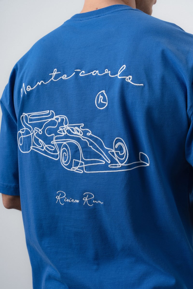 RESPIRE Men's Riviera Embroidered Oversize T-Shirt, Blue - Image 4